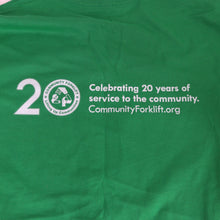 Load image into Gallery viewer, Green "I’m Nuts for Community Forklift" 20th Anniversary T-Shirt