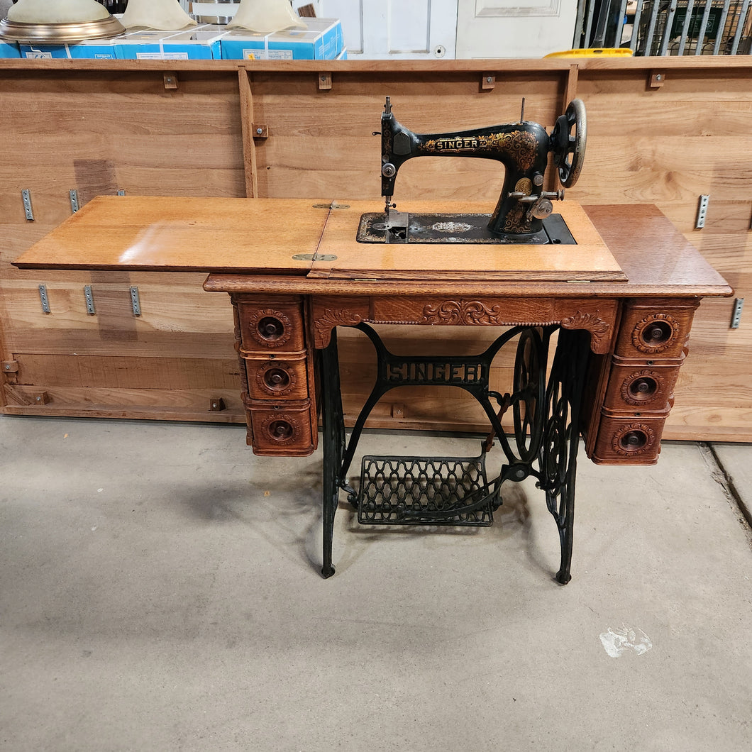 1899 Singer 27 Sewing Machine and Refinished Oak Cabinet