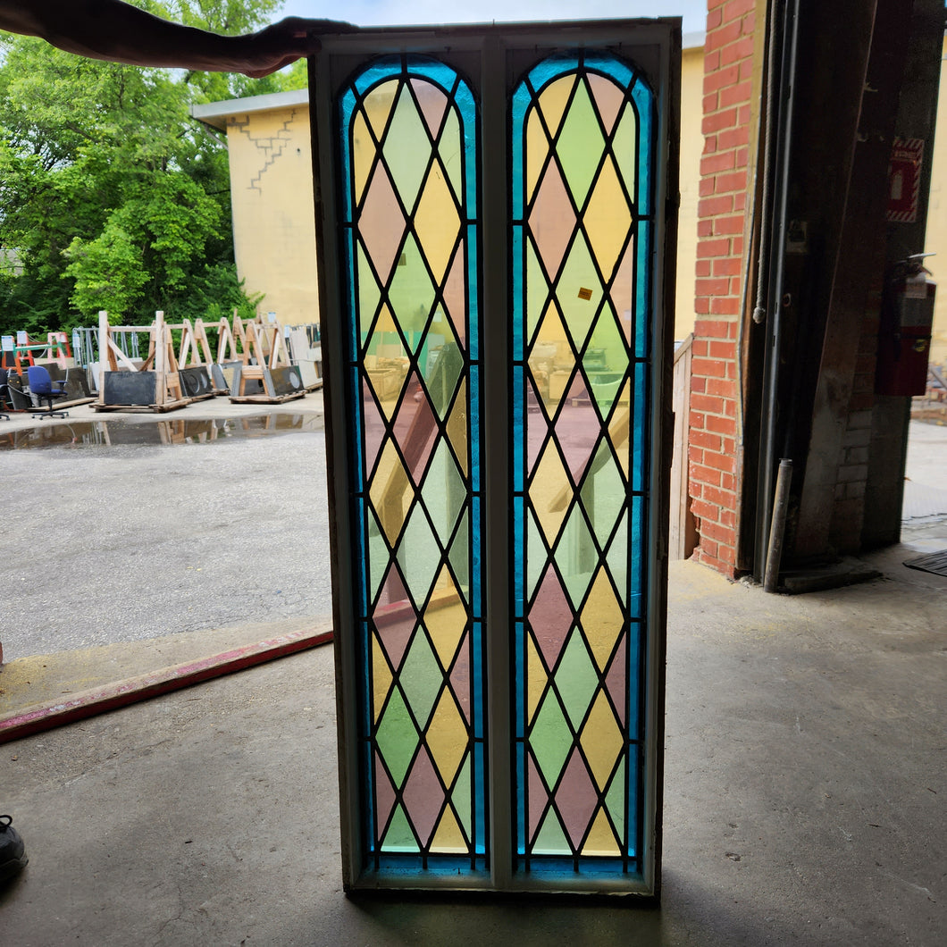 Salvaged Diamond Stained Glass in Frame