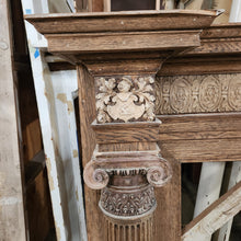 Load image into Gallery viewer, Large Salvaged Mantel with Columns and Crest Trim
