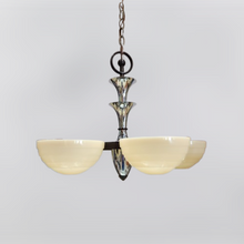 Load image into Gallery viewer, 1930s Vintage Art Deco Chrome and Custard Uranium Glass Chandelier
