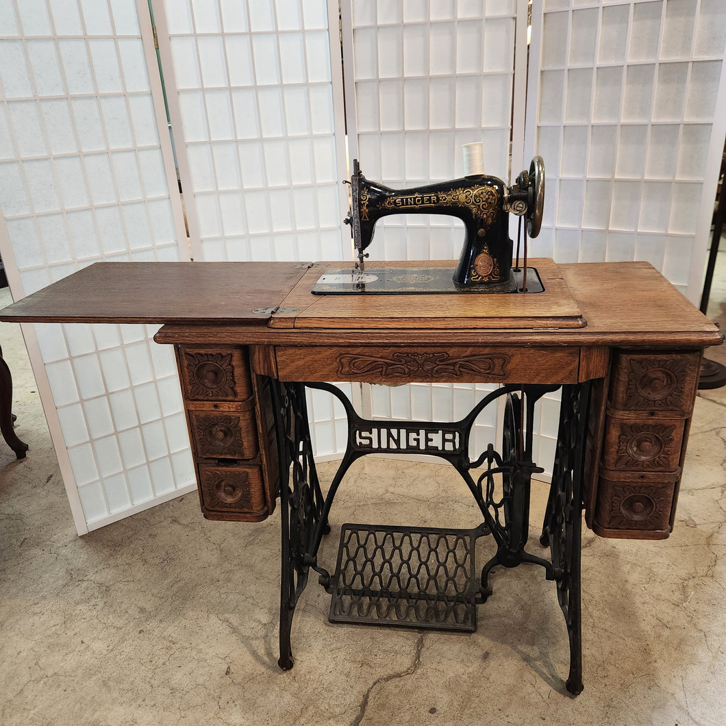 Working 1917 Singer 15 Rotary Sewing Machine In Oak 7 Drawer Cabinet