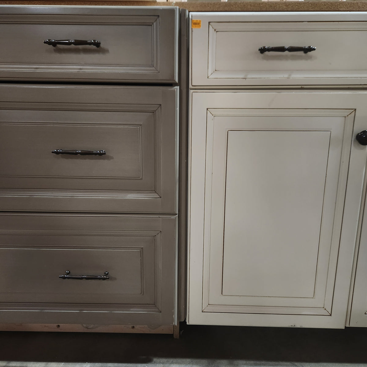 32 Piece Set of Glazed Kitchen Cabinets with Glass Panel Doors