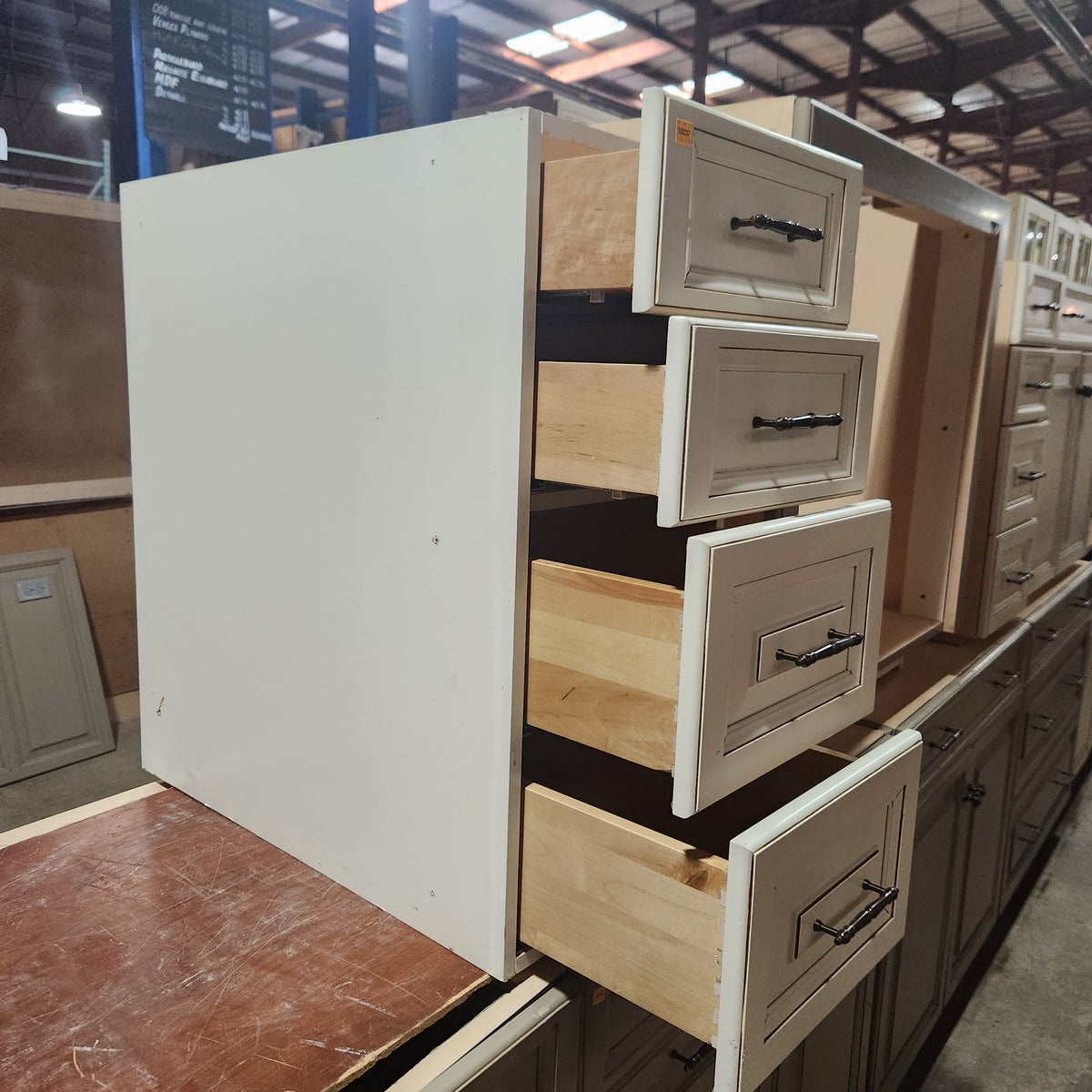 32 Piece Set of Glazed Kitchen Cabinets with Glass Panel Doors