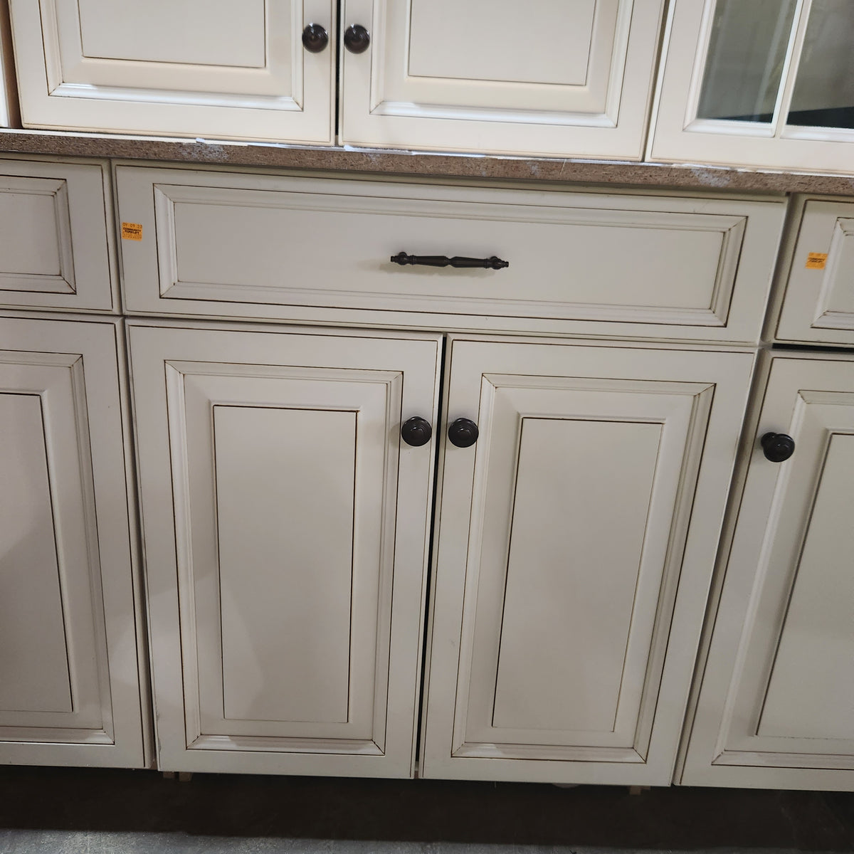 32 Piece Set of Glazed Kitchen Cabinets with Glass Panel Doors