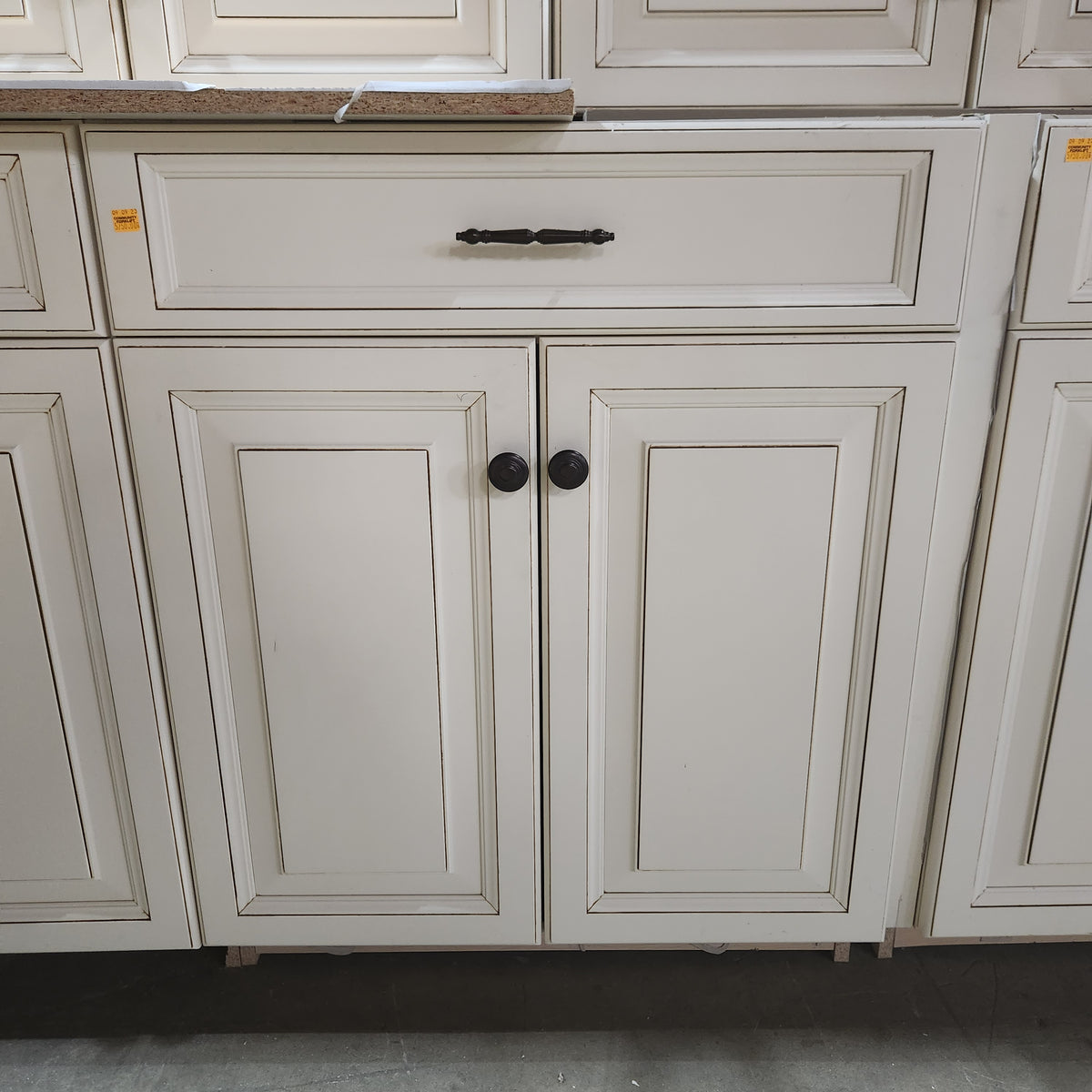 32 Piece Set of Glazed Kitchen Cabinets with Glass Panel Doors