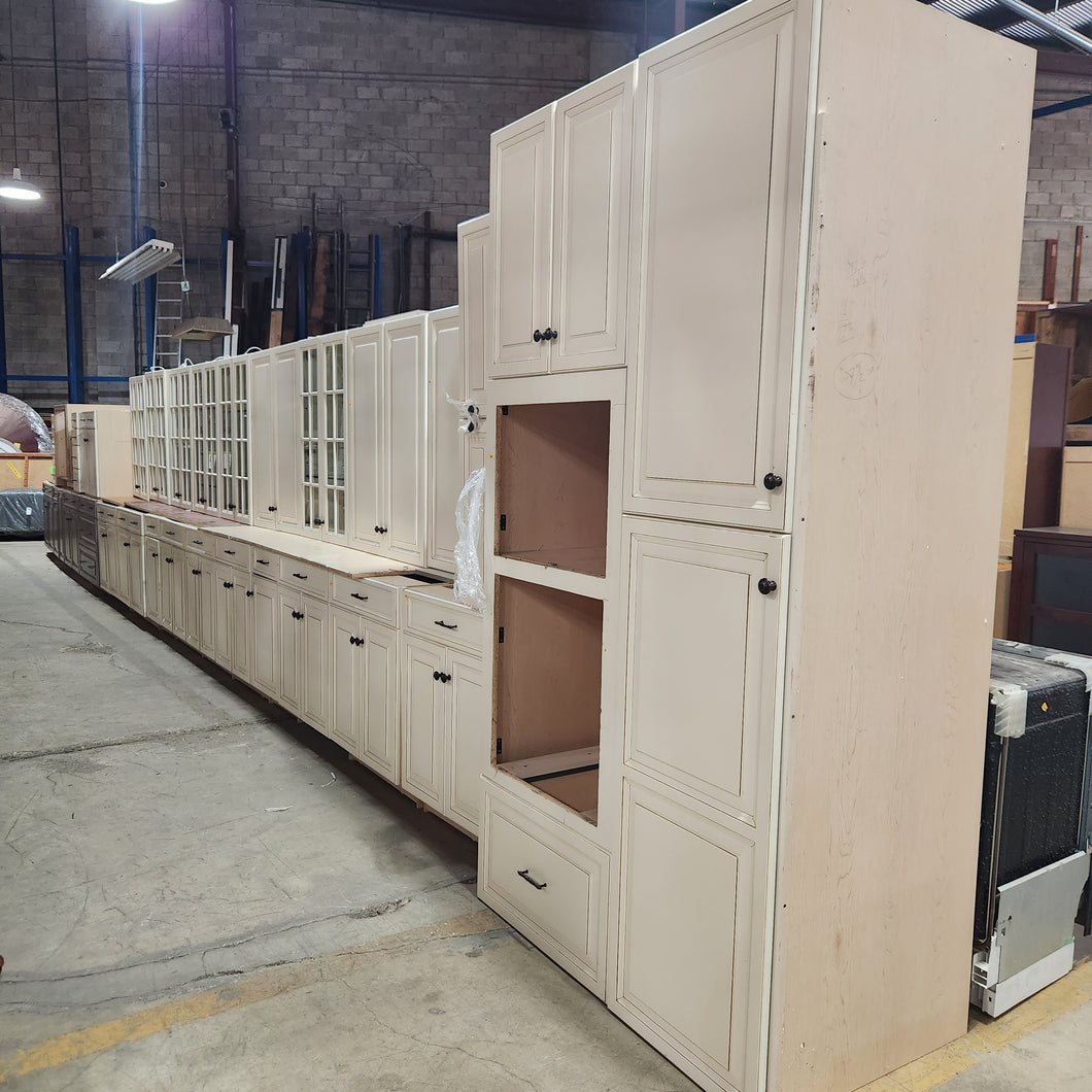 32 Piece Set of Glazed Kitchen Cabinets with Glass Panel Doors