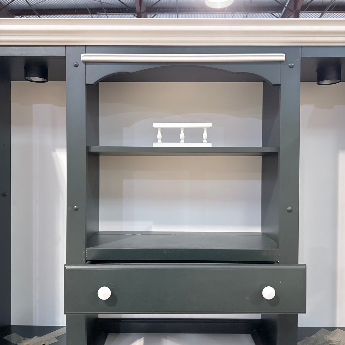 Bermex Two-Toned Casual Dining Hutch Cabinet with Glass Doors