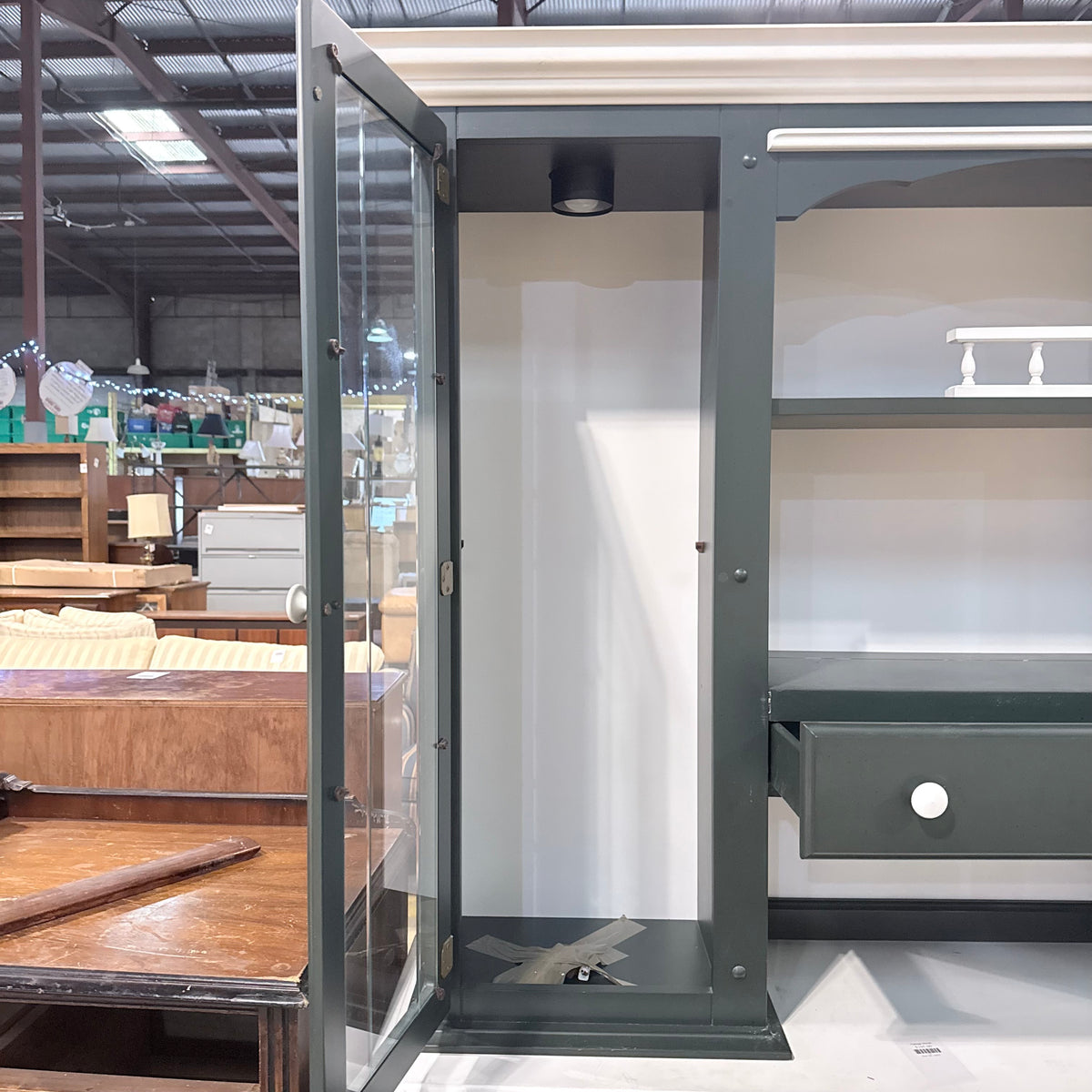 Bermex Two-Toned Casual Dining Hutch Cabinet with Glass Doors