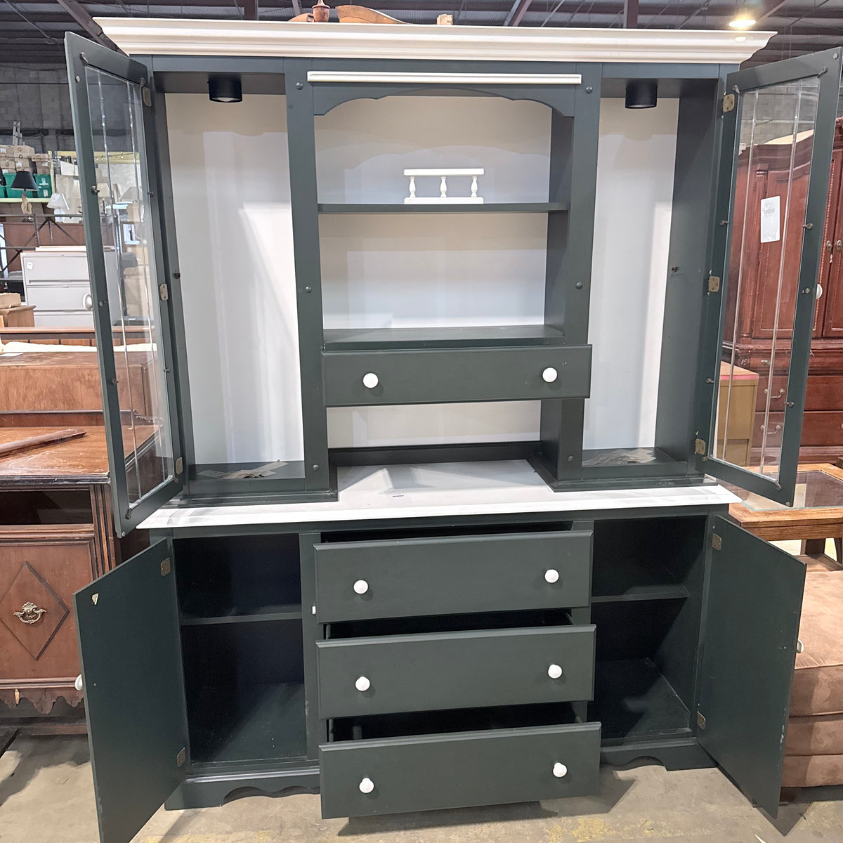Bermex Two-Toned Casual Dining Hutch Cabinet with Glass Doors
