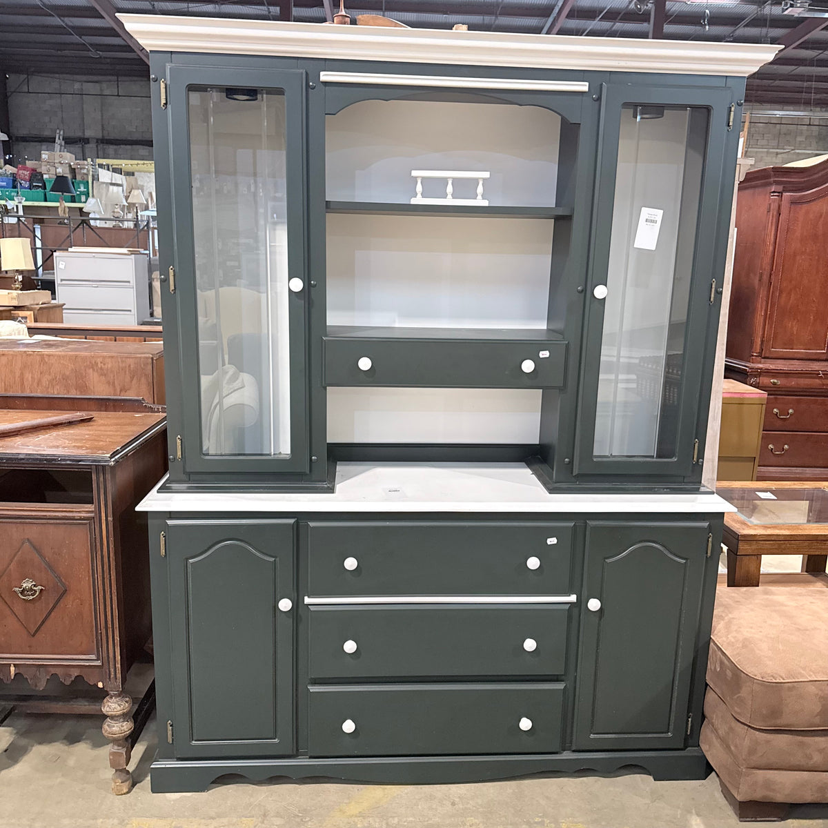 Bermex Two-Toned Casual Dining Hutch Cabinet with Glass Doors