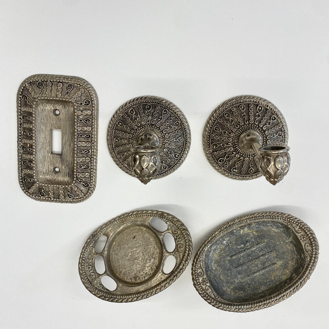 Set of Vintage Ornate Bathroom Accessories by American Tack Hardware