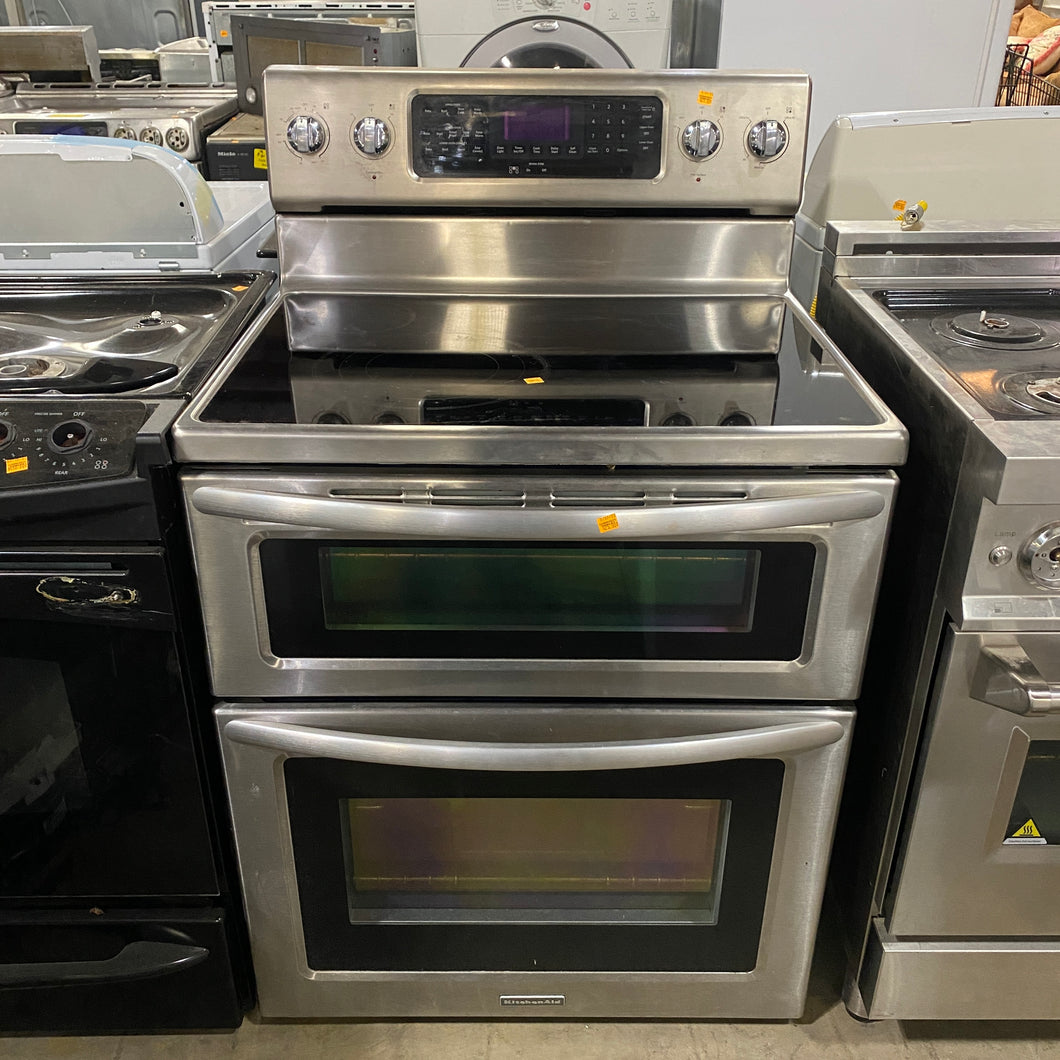KitchenAid Glass Top Double Oven Electric Range KERS505XSS03