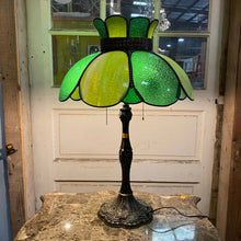 Load image into Gallery viewer, 2-Light Table Lamp with Green Glass Shade
