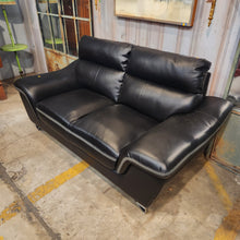 Load image into Gallery viewer, Streamlined Black Leather Loveseat

