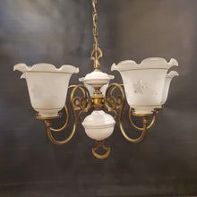 Load image into Gallery viewer, Crimped Shade 5-Light Brass and Ceramic Chandelier
