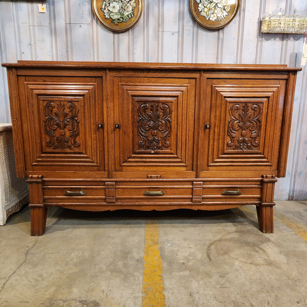 Solid Oak French Sideboard with Carved Door Panels