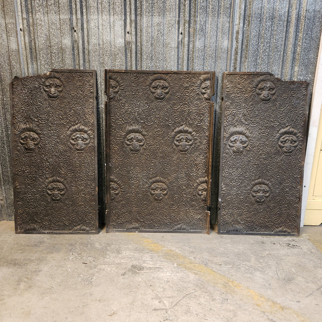 Lion Faces Cast Iron Fireback with Side Panels