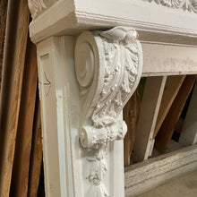 Load image into Gallery viewer, Large Salvaged Fireplace Mantel with Rosette Header and Acanthus Corbels
