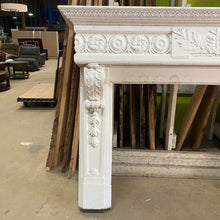 Load image into Gallery viewer, Large Salvaged Fireplace Mantel with Rosette Header and Acanthus Corbels
