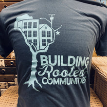 Load image into Gallery viewer, Blue &quot;Rooted Communities&quot; T-Shirt + Flat Rate Shipping
