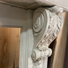 Load image into Gallery viewer, Large Salvaged Fireplace Mantel with Rosette Header and Acanthus Corbels
