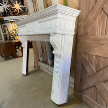 Load image into Gallery viewer, Large Salvaged Fireplace Mantel with Rosette Header and Acanthus Corbels
