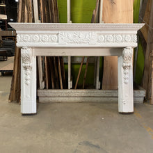 Load image into Gallery viewer, Large Salvaged Fireplace Mantel with Rosette Header and Acanthus Corbels
