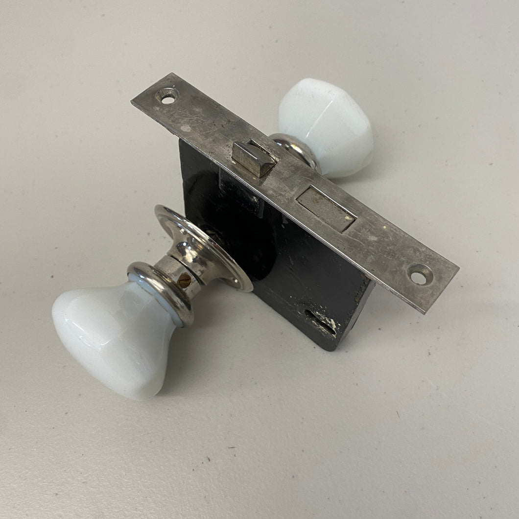 Octagonal Milk Glass Knob Set with Mortise Box